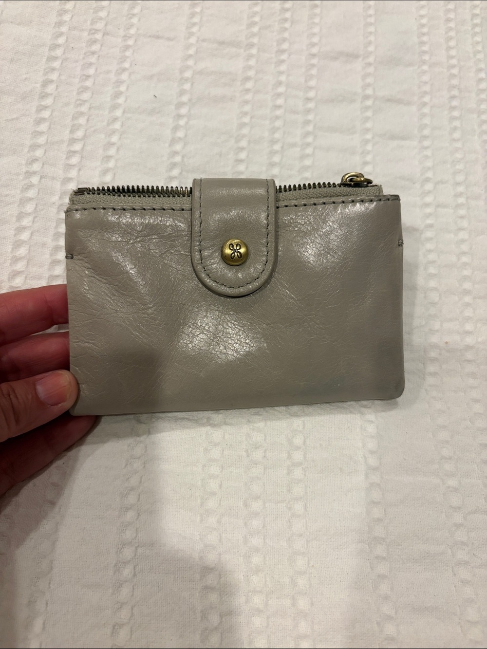HOBO Light Gray Leather Snap & Zip Card Wallet